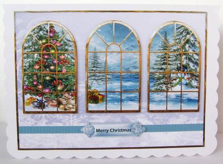 Christmas Trees and Presents Windows Card by Margaret McCartney