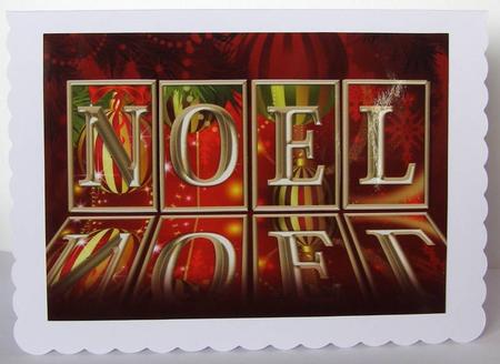 Red Noel Card Front by Margaret McCartney