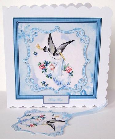 New Baby Boy with Stork Card and Topper by Margaret McCartney