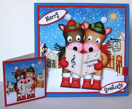 3D Xmas Horses Animated Merry Carollers Card Kit by Margaret McCartney