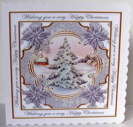 Snow Tree Happy Christmas Lattice Corner 8in Topper by Margaret McCartney