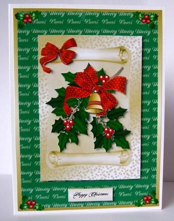 Pretty Holly with Red Bow/bell on a Scroll by Margaret McCartney