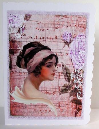 Painted Vintage Edwardian Lady on Music Sheet A4 by Margaret McCartney