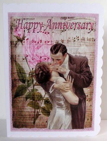 The Kiss on Painted Vintage Music Sheet with Rose A4 by Margaret McCartney