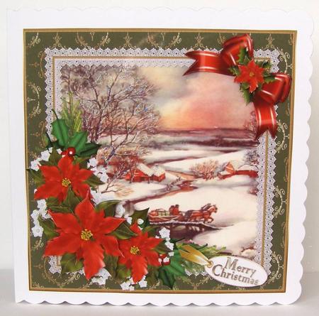 8x8 Vintage Christmas Scene Green by Margaret McCartney