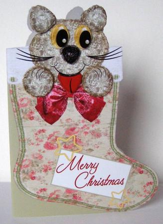 Silly Cat Cut & Fold Christmas Sock & Decoupage by Margaret McCartney