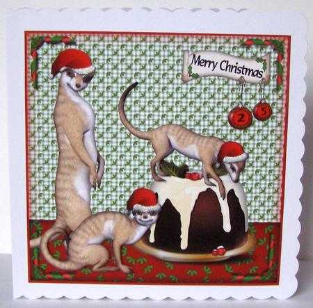 Meercat Christmas Pudding 8x8 by Margaret McCartney