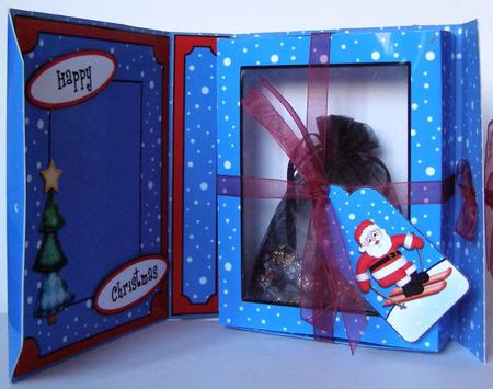 3D Xmas Skiing Santa Gift Box Card Kit & Pyramage by Margaret McCartney