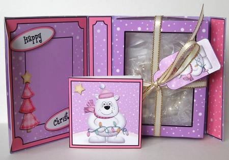 3D Xmas Ben Polar Bear's Lights Gift Box Card Kit & Pyramage by Margaret McCartney