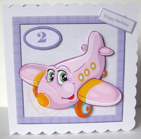 Smiling Aeroplane Card with Decoupage by Margaret McCartney