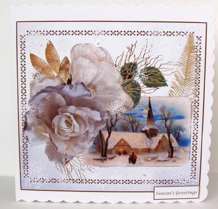 Winter Church & White Rose Scene Quick Topper by Margaret McCartney