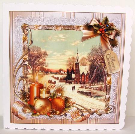 8x8 Vintage Golden Christmas Scene by Margaret McCartney