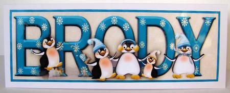 Playful Penguins Brody Large Dl Name Card by Margaret McCartney