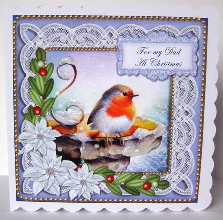 Blue Robin Dad at Christmas 8in Sentiment Topper by Margaret McCartney