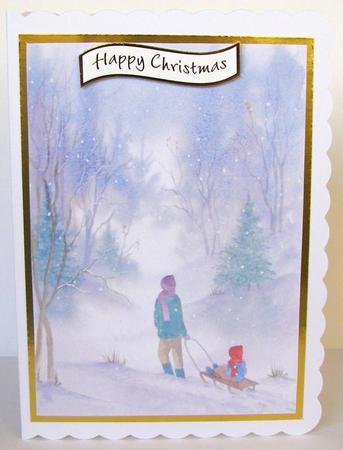 A4 Sledging in the Snow Watercolour Background by Margaret McCartney