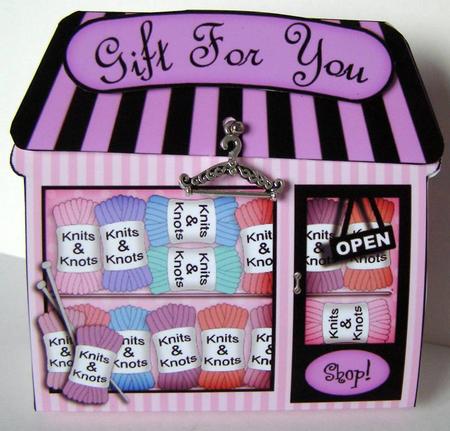 3D Little Knits & Knots Knitting Shop Gift Card Holder by Margaret McCartney