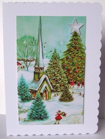 Christmas Snow Scene with Church & Tree by Margaret McCartney