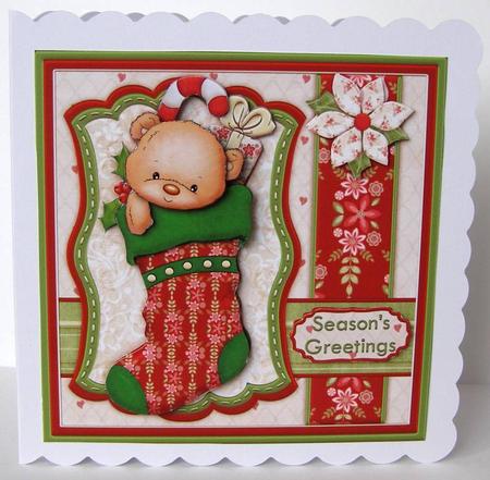 Ted's Christmas Stocking Card Topper & Decoupage by Margaret McCartney