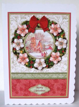Christmas Wreath Snowy Church A5 Card Topper & Decoupage by Margaret McCartney