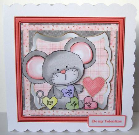 Mouse Valentine Card with a Topper and Decoupage by Margaret McCartney