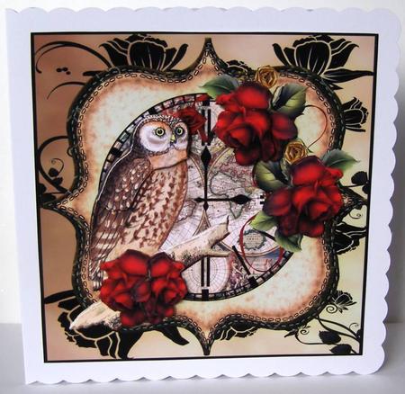 Scallop Topper Owl and Roses by Margaret McCartney