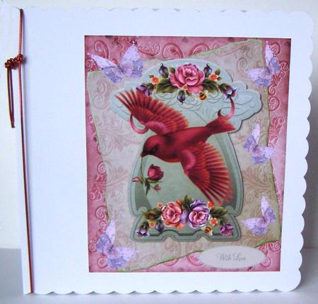 Cottage Garden Fantasy Bird Card Topper by Margaret McCartney