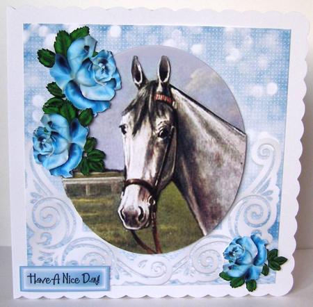 Beautiful Grey Horse with Blue Roses 8x8 Mini Kit by Margaret McCartney