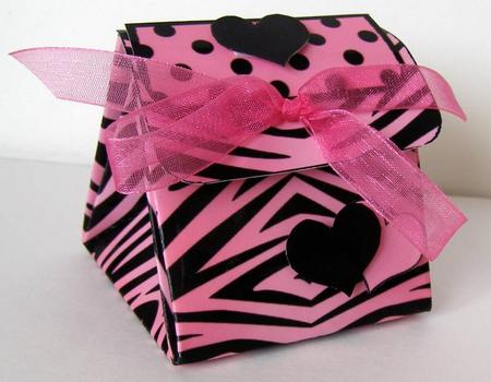 Zebra Print Hearts 3D Fancifold Treat Favour Box by Margaret McCartney
