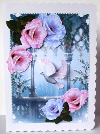 Dove in Fantasy Garden with Pretty Flowers by Margaret McCartney