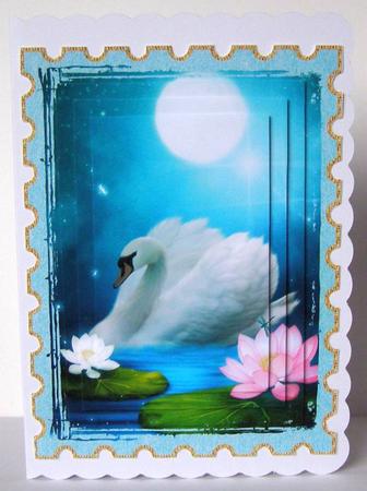 Moonlit Swan and Lily Stamp Pyramid by Margaret McCartney