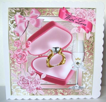 Gold Engagement Ring in Pink Box with Roses 8x8 by Margaret McCartney