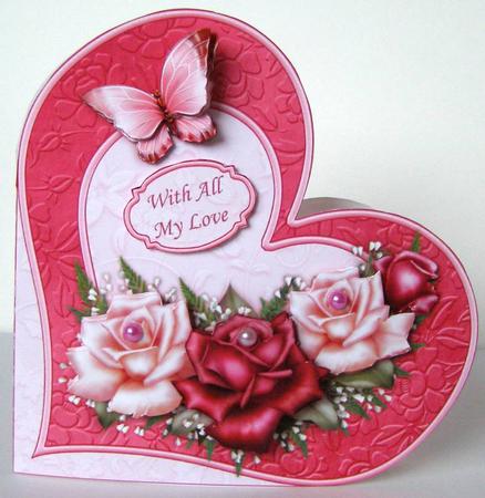 Love Roses Heart Shaped Card & Decoupage by Margaret McCartney