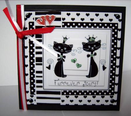Kool Kats Purrfect Love Monochrome Quick Card with Pyramage by Margaret McCartney