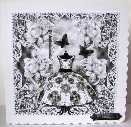 Black and White Dress in a Lace Pearl Frame by Margaret McCartney