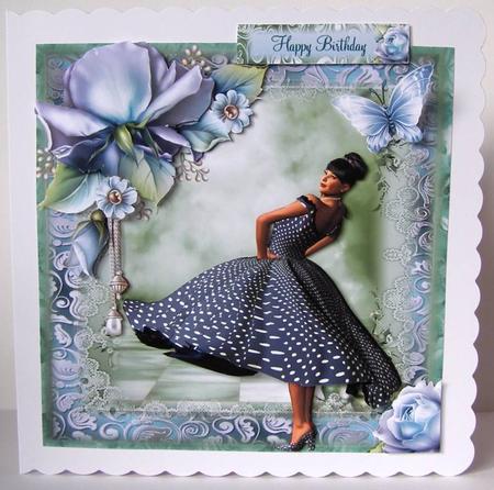 Polka Dot Blue and Roses Card Front Kit by Margaret McCartney