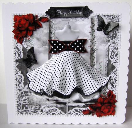 Beautiful Polka Dot Dress and Paper Bow Card Front by Margaret McCartney