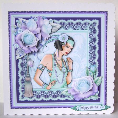 Art Deco Lady in Mint & Lilac 8x8 Mini Kit & Decoupage by Margaret McCartney