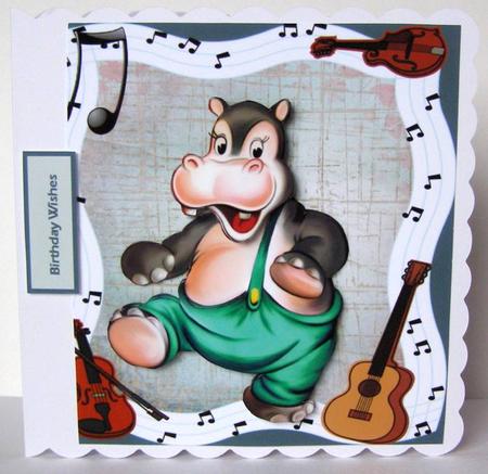 Hippo Dancing Card with Decoupage by Margaret McCartney