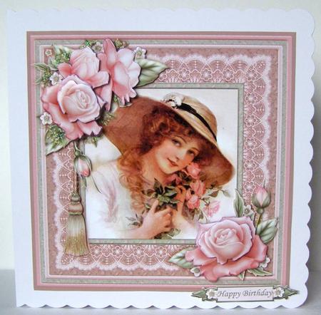 Vintage Lady & Pink Roses 8x8 Mini Kit & Decoupage by Margaret McCartney