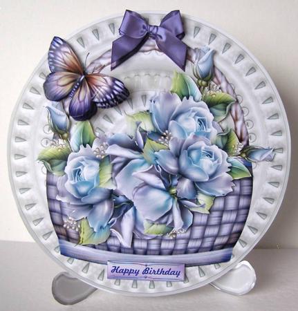 Porcelain Plate & Stand Roses Basket & Bflies by Margaret McCartney