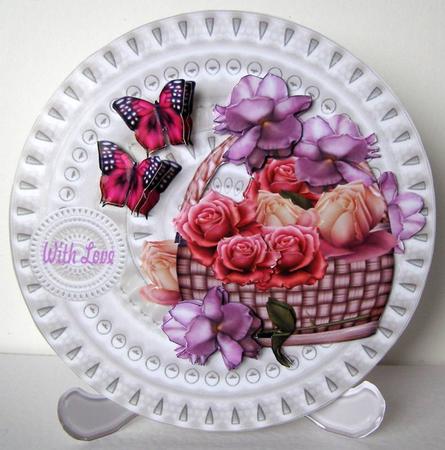 Porcelain Plate & Stand Roses Basket & Bflies by Margaret McCartney
