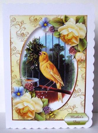 Vintage Singing Canary & Beautiful Yellow Roses by Margaret McCartney