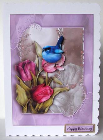Blue Bird Tulip Female Card, Any Occasion by Margaret McCartney