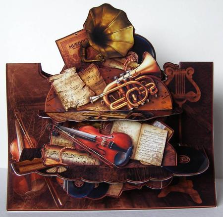 3D Card Kit Twin Table Vintage Music in the Attic by Margaret McCartney