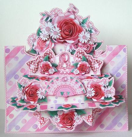 3D Card Kit Twin Table Pink Paper Roses by Margaret McCartney