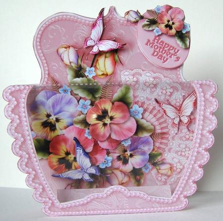 3D Acetate Window Posy of Pansies and Butterflies by Margaret McCartney