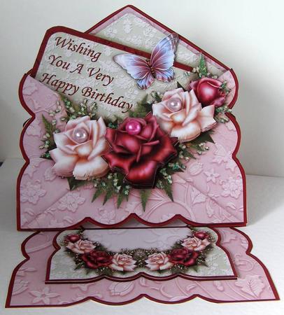 Antique Roses 3D Envelope Easel Card Kit by Margaret McCartney