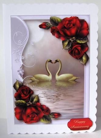 Serene Swans with Romantic Red Roses by Margaret McCartney