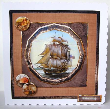Sailing Ship 8x8 Card with Topper and Pyramid Layers by Margaret McCartney