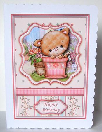Plant Pot Kitty Card Topper & Decoupage by Margaret McCartney